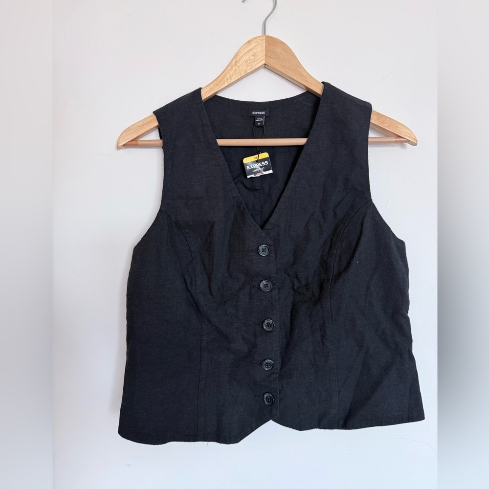 Express Lines Black Button-Up Vest